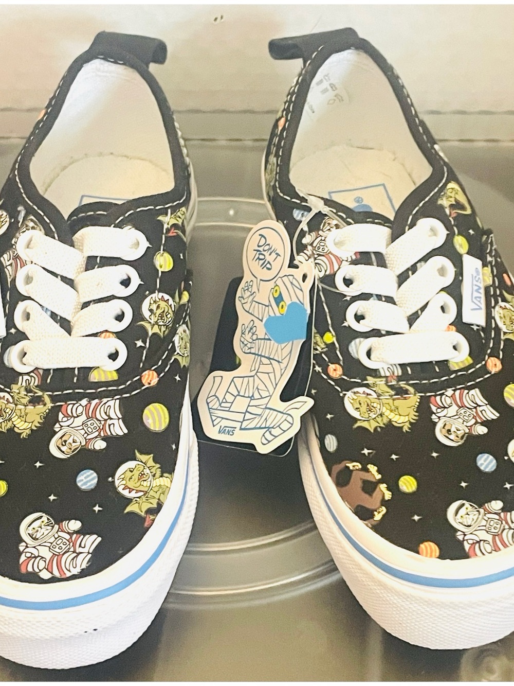 VANS Authentic Cosmic Zoo Glow in the Dark Shoes Elastic Lace Kids size 11 NEW
